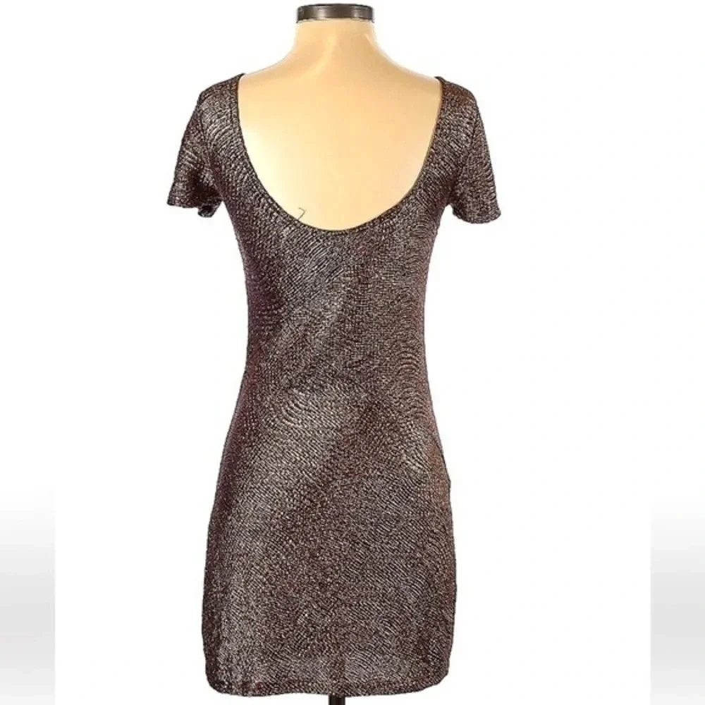 Free People Moonage Daydream Golden Brown Shimmer Metallic Bodycon Dress Size XS